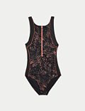 Printed Panelled High Neck Sports Swimsuit
