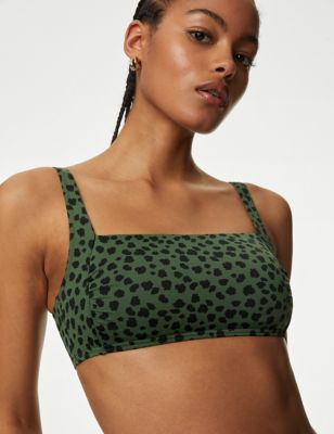 

Womens M&S Collection Printed Padded Square Neck Bikini Top - Dark Green Mix, Dark Green Mix