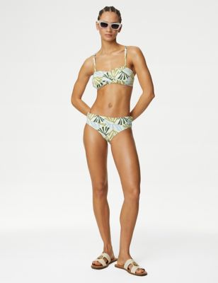 

Womens M&S Collection Printed Roll Top Bikini Bottoms - Green Mix, Green Mix