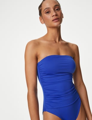 

Womens M&S Collection Tummy Control Ruched Bandeau Swimsuit - Electric Blue, Electric Blue