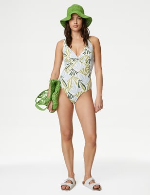 Tummy Control Printed Plunge Swimsuit - NZ