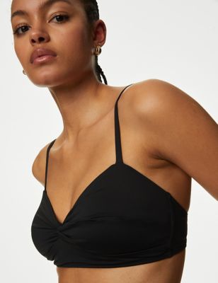M&S Womens Padded Twist Front Plunge V-Neck Bikini Top - 16 - Black, Black,Iris