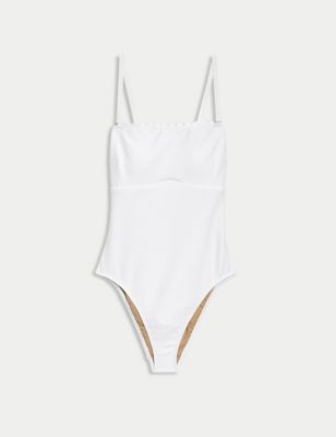 M&S Womens Neoprene Scallop Bandeau Swimsuit - 10 - White, White