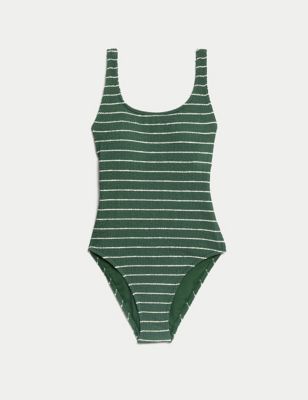 Textured Striped Padded Scoop Neck Swimsuit