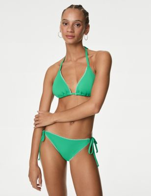 M&S Womens Tie Side Bikini Bottoms - 22 - Medium Green, Medium Green,Black