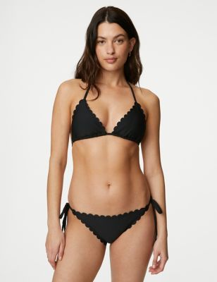 M&S Womens Tie Side Scallop Bikini Bottoms - 20 - Black, Black