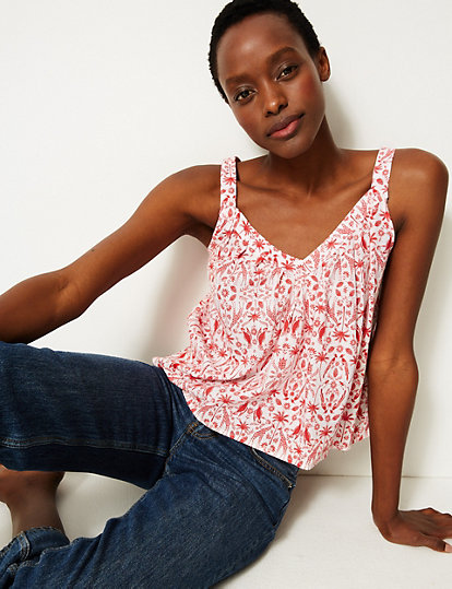 Linen Rich Printed Camisole Top