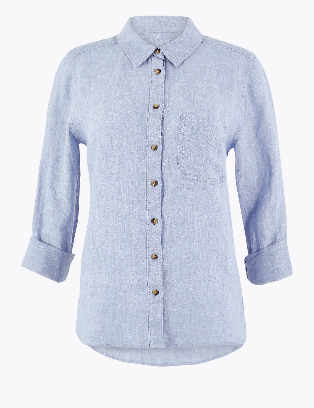Pure Linen Button Detail Long Sleeve Shirt