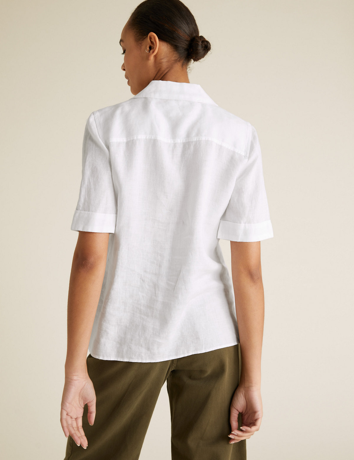 Pure Linen Collared Short Sleeve Shirt