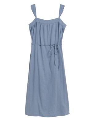 

Womens M&S Collection Linen Rich Square Neck Midi Shift Dress - Dusty Blue, Dusty Blue