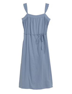 

Womens M&S Collection Linen Rich Square Neck Midi Shift Dress - Dusty Blue, Dusty Blue