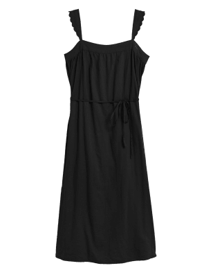 

Womens M&S Collection Linen Rich Square Neck Midi Shift Dress - Black, Black