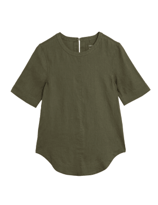 

Womens M&S Collection Kastenförmiges Kurzarmoberteil aus reinem Leinen mit Rundhalsausschnitt - Hunter Green, Hunter Green