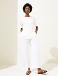 Pure Linen Round Neck Short Sleeve Boxy Top