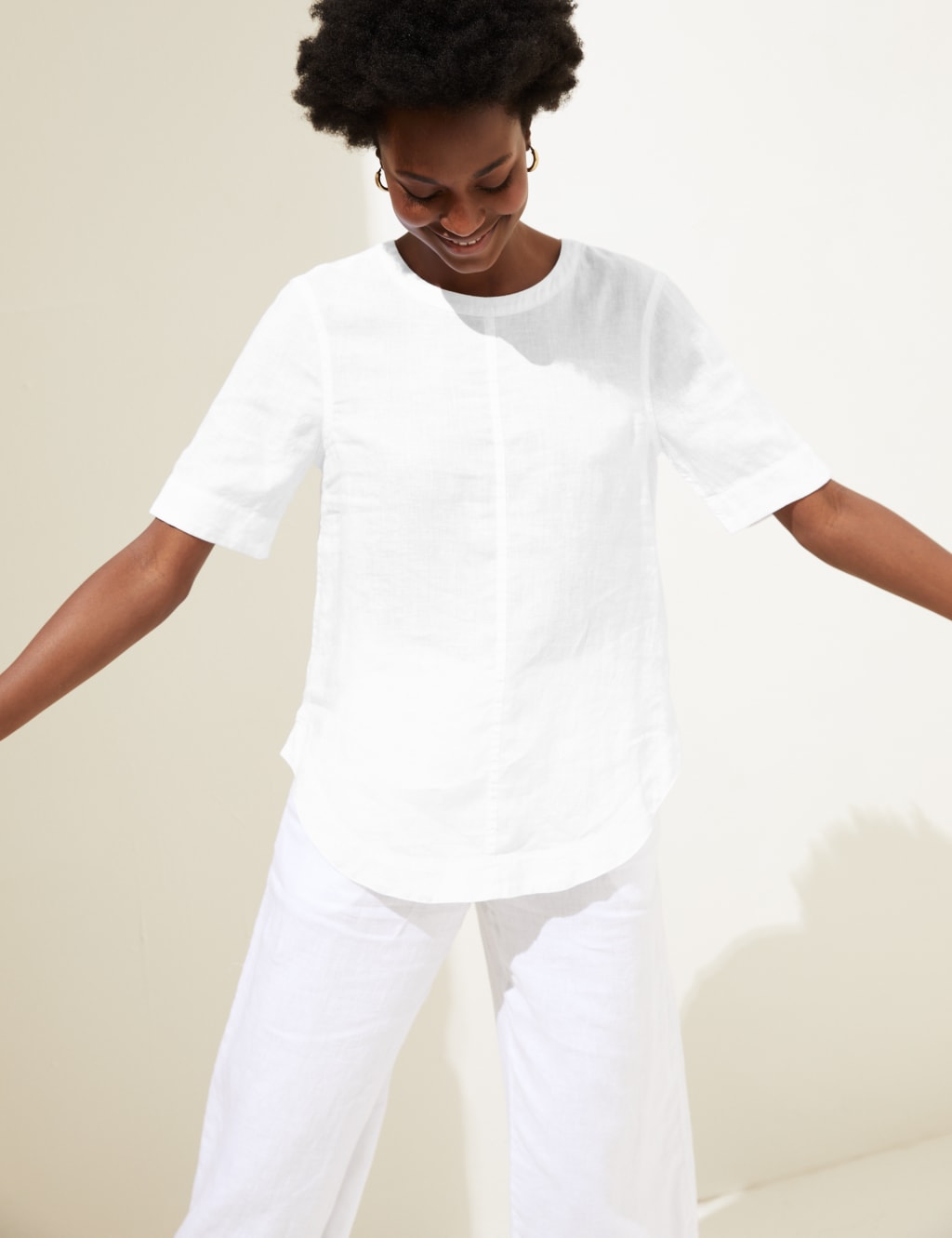 Pure Linen Round Neck Short Sleeve Boxy Top image 2