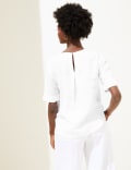 Pure Linen Round Neck Short Sleeve Boxy Top