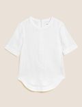 Pure Linen Round Neck Short Sleeve Boxy Top