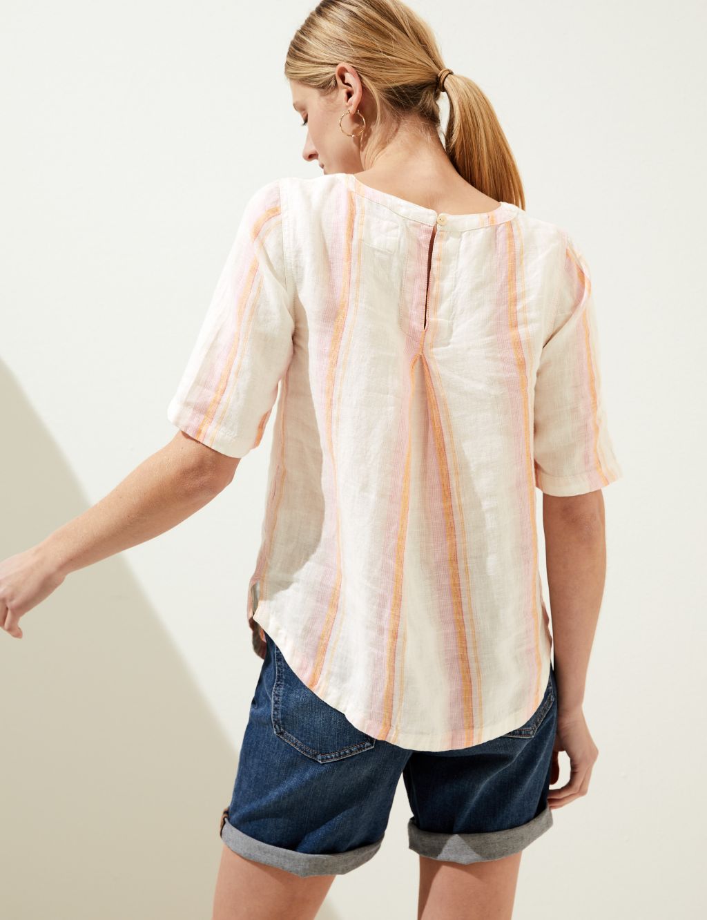 Pure Linen Striped Round Neck Top image 3