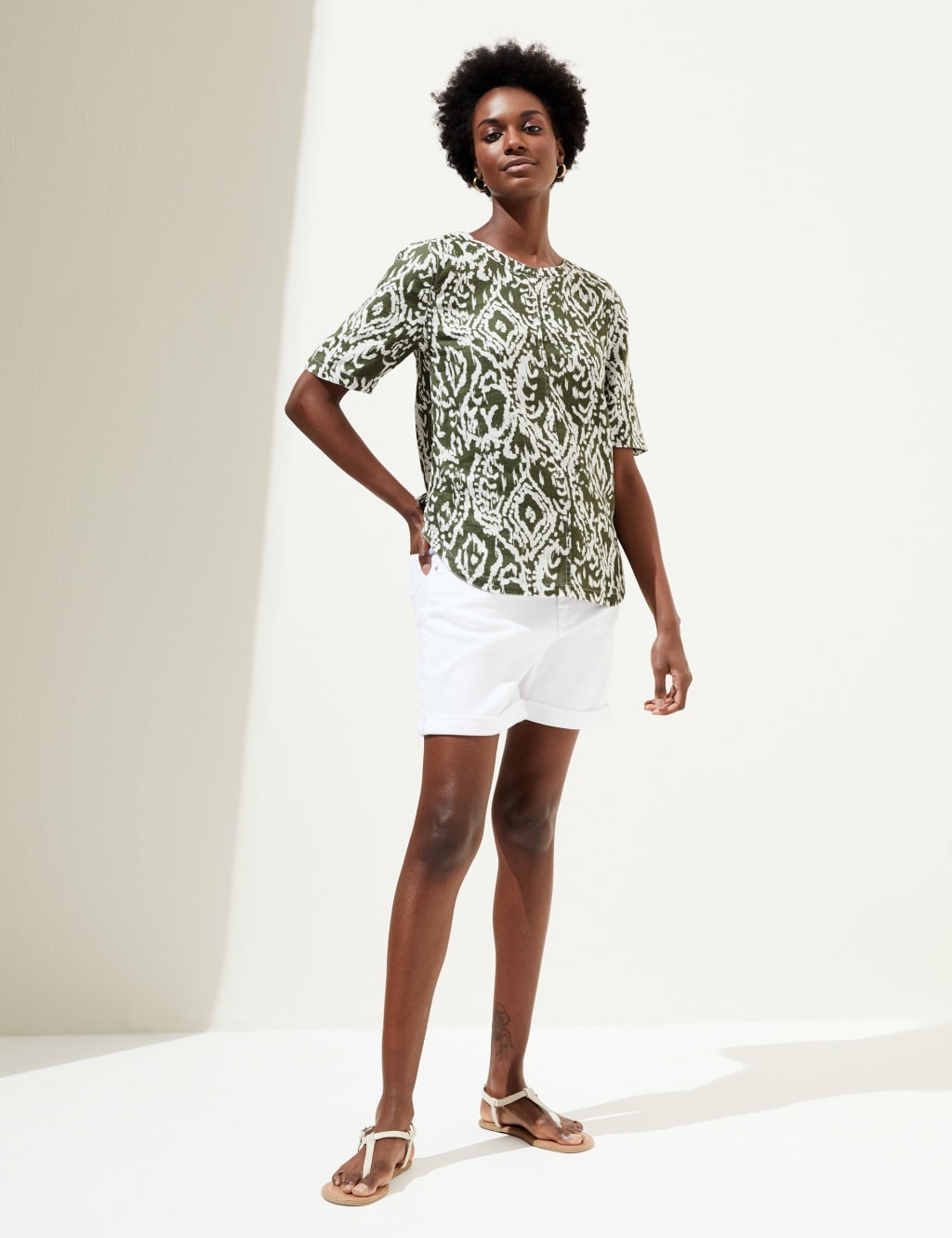 Pure Linen Printed Round Neck T-Shirt image 2