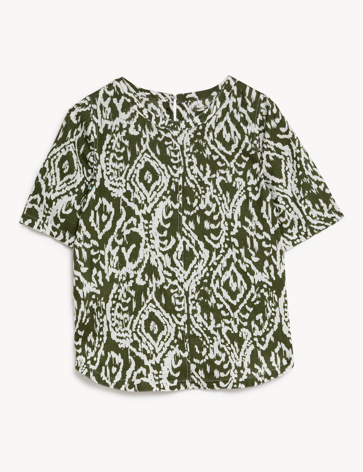 Pure Linen Printed Round Neck T-Shirt