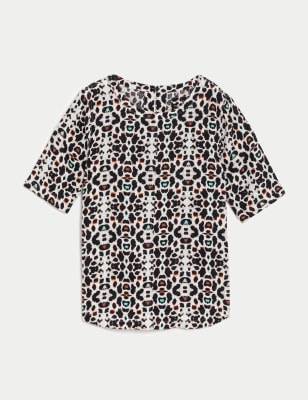 Pure Linen Printed Round Neck T-Shirt