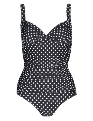 Tummy Control Ruched Spotted Swimsuit | M&S Collection | M&S