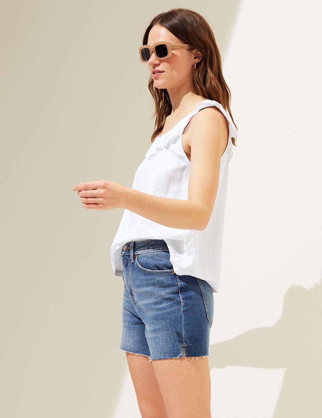 Linen Blend Ruffle Vest Top image 2