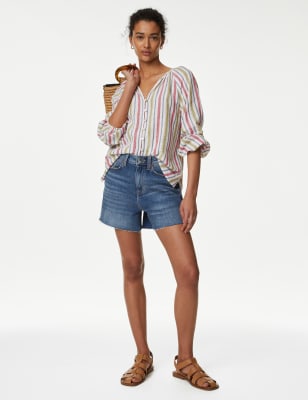 

Womens M&S Collection Linen Blend Striped V-Neck Relaxed Blouse - Multi, Multi