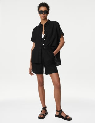 

Womens M&S Collection Linen Rich Collared Button Through Shirt - Black, Black