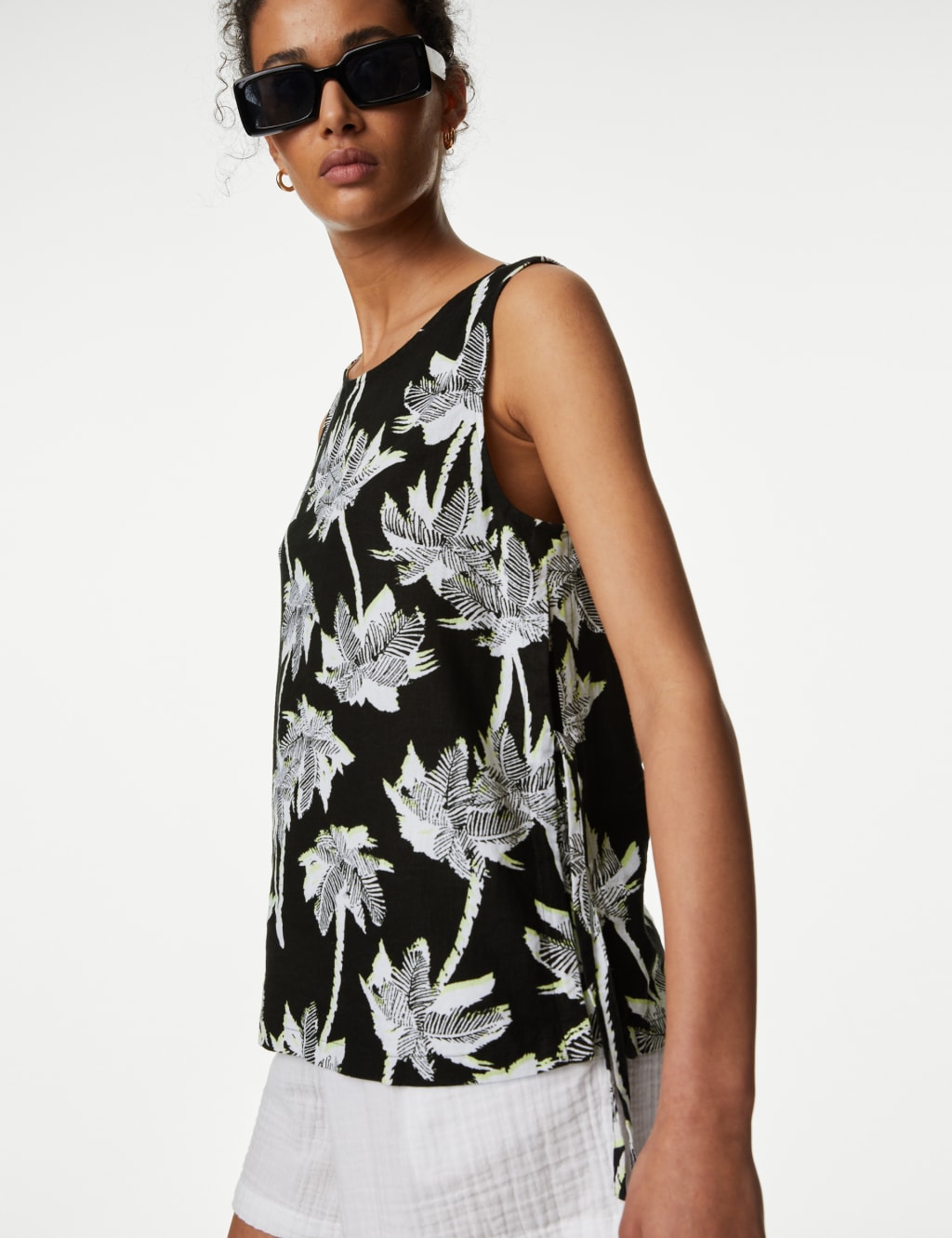 Linen Rich Printed High Neck Vest Top image 2