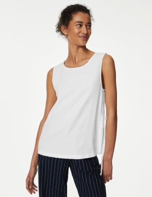 

Womens M&S Collection Trägeroberteil mit hohem Leinenanteil und hohem Ausschnitt - White, White