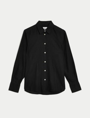 

Womens M&S Collection Linen Rich Collared Shirt - Black, Black