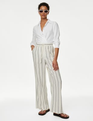 

Womens M&S Collection Kragenhemd mit hohem Leinenanteil - White, White