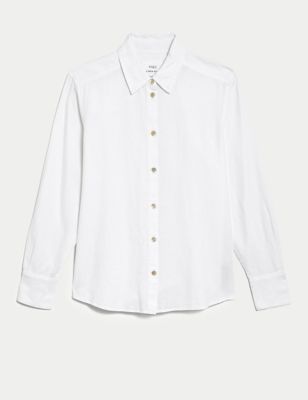 M&S Womens Linen Rich Collared Shirt - 16 - White, White