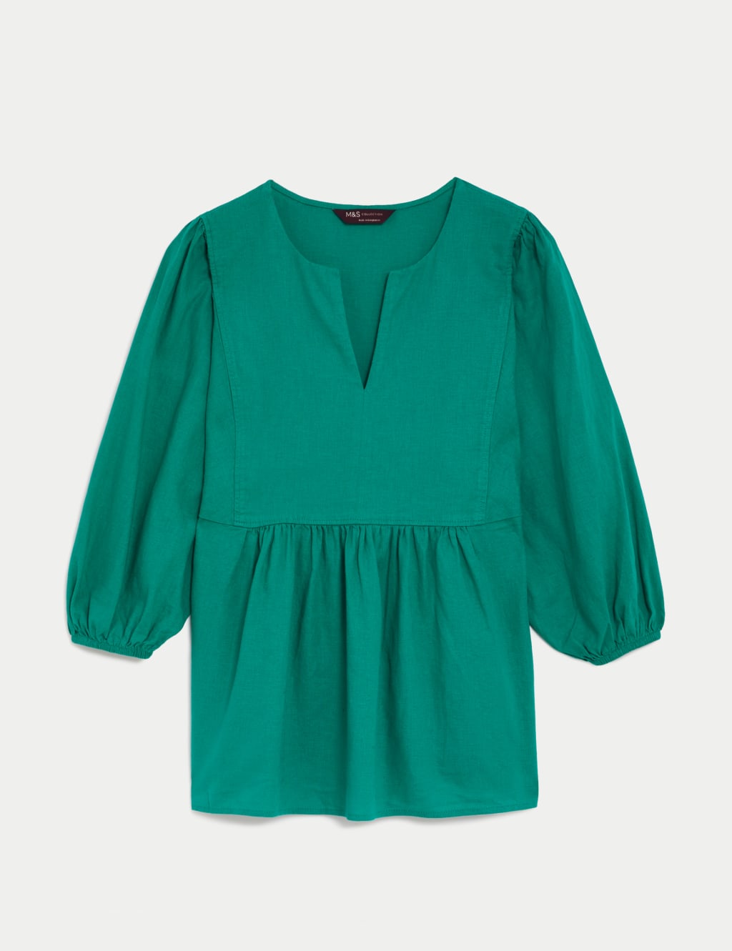 Linen Rich V-Neck Puff Sleeve Blouse image 2