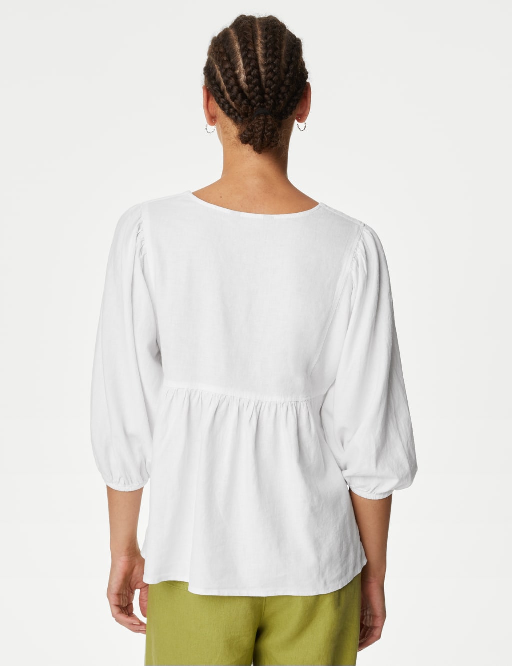 Linen Rich V-Neck Puff Sleeve Blouse image 5