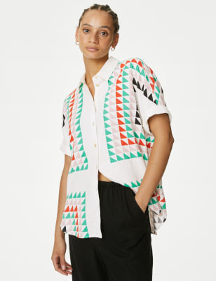 

M&S Collection Camisa estampada de linoWomens - White Mix, White Mix