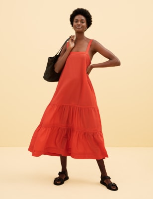 

Womens M&S Collection Midaxi-Stufenkleid aus reiner Baumwolle - Bright Orange, Bright Orange