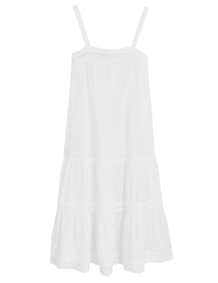 

M&S Collection Vestido maxi a media pierna 100% algodón en capasWomens - White, White