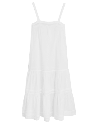 

Womens M&S Collection Pure Cotton Midaxi Tiered Dress - White, White