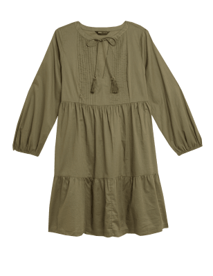 

Womens M&S Collection Pure Cotton Pintuck Mini Swing Dress - Khaki, Khaki