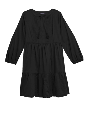 

Womens M&S Collection Pure Cotton Pintuck Mini Swing Dress - Black, Black
