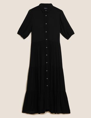 M&S Womens Button Through Maxi Tiered Dress