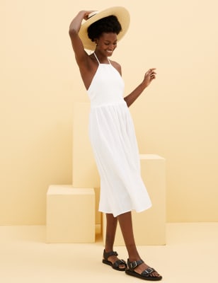 

Womens M&S Collection Ärmelloses, gerafftes Midikleid aus reiner Baumwolle - White, White