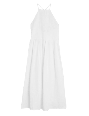 

Womens M&S Collection Ärmelloses, gerafftes Midikleid aus reiner Baumwolle - White, White