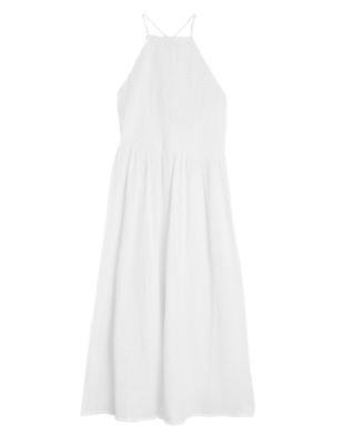 M&S Womens Pure Cotton Sleeveless Shirred Midi Dress