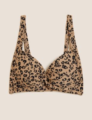 M&S Womens Animal Print Plunge Bikini Top