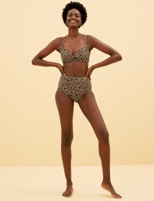 High waist cheap leopard swim bottoms