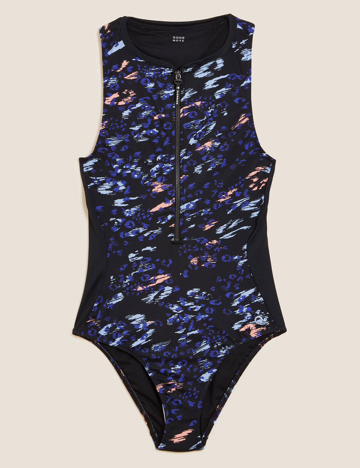 Printed Zip Up High Neck Swimsuit