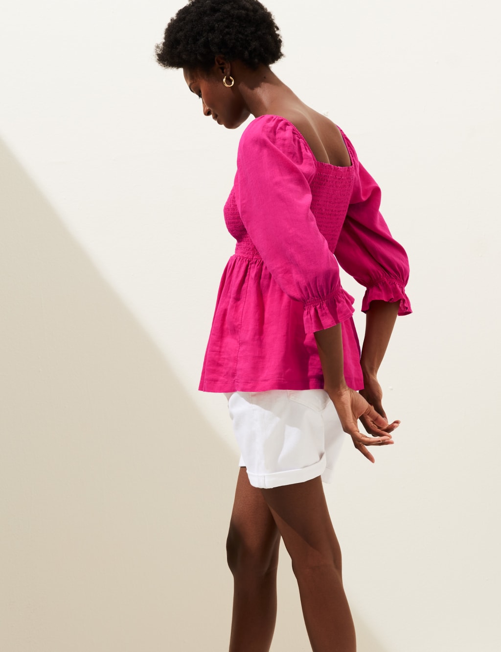 Linen Blend Square Neck Shirred Blouse image 3